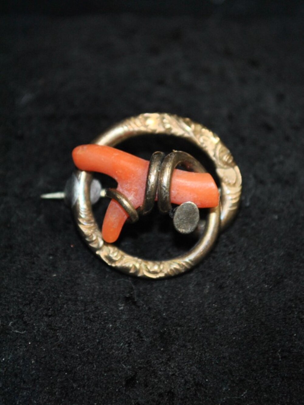 Antique Small Victorian Gold-filled Love Knot Brooch with Coral Branch